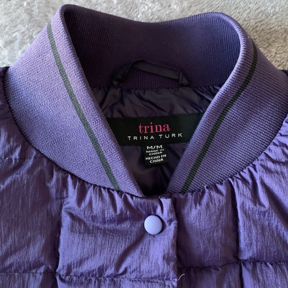Trina by Trina Turk purple down lined bomber jacket - Picture 3 of 16